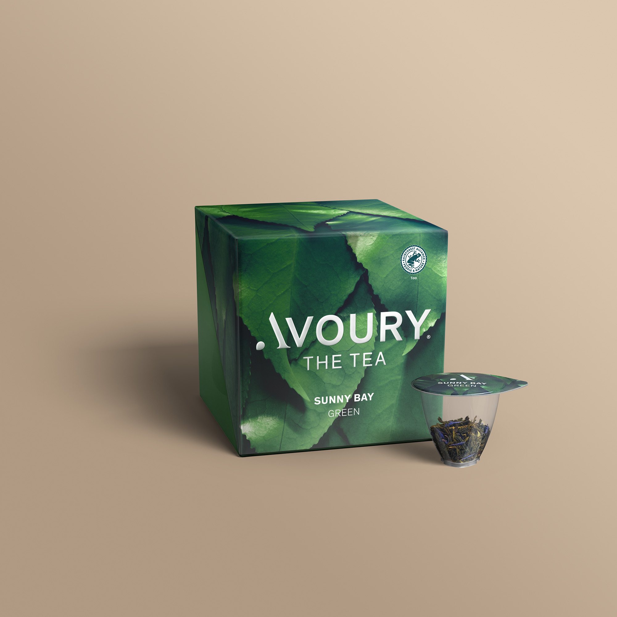 Avoury Sunny Bay Teeverpackung mit Kapsel in 3D-Ansicht